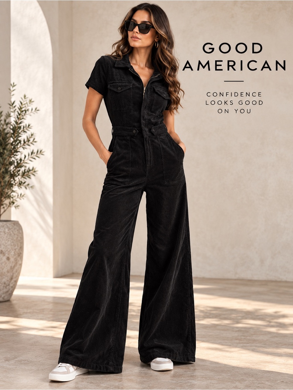 Good American Corduroy Palazzo Jumpsuit M Black Fit For Success Anthropologie